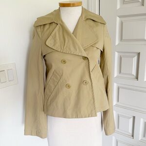 Theory Khaki Tan Short Jacket Cropped Double-Breasted Trench Coat